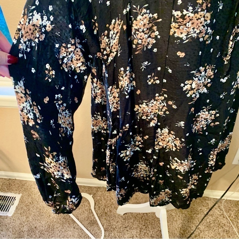 Jade by Jane Boho Dress XL Black Pretty Floral White Gold Tan Flowy - Picture 7 of 14